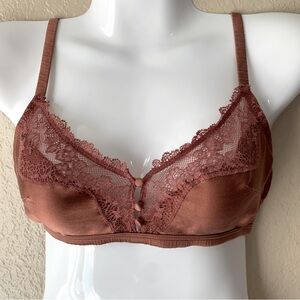 ETAM Paris Bronze Lace Silky Button Detail Coquette  Bralette Size L
